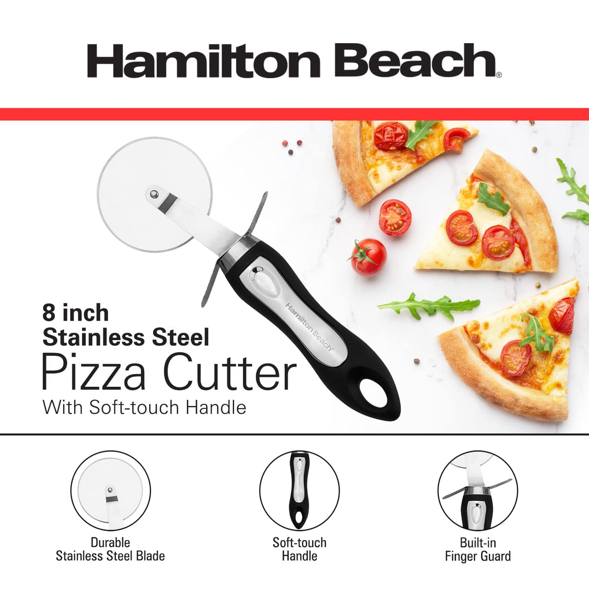 Pizza Cutter 8in soft touch handle by Hamilton Beach – Pizza Cutter, Stainless Steel, Black