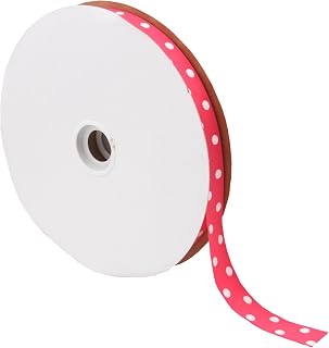 Berwick Offray Grosgrain Ribbon, 7/8" x 100 yd, Polka Dot Shocking Pink