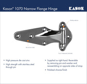 1070 Narrow Flange Hinge by Kason – 7/8", Stainless Steel, Silver, Model 11070000032