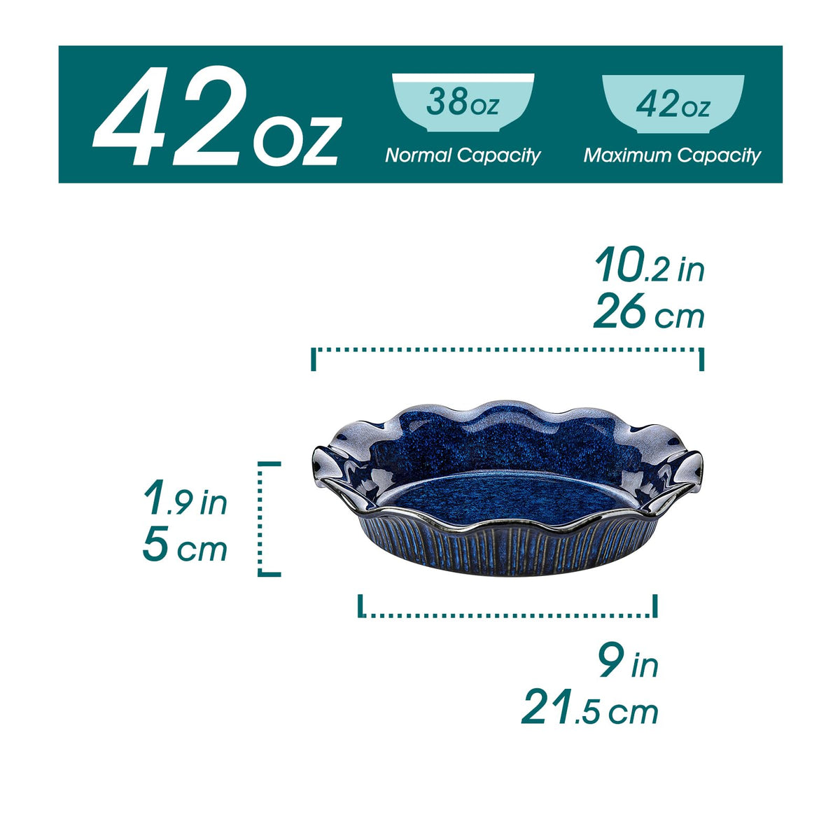 Vancasso Stoneware Pie Dish, 9 Inch Deep Ceramic Baker, Blue