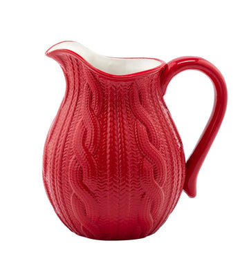 Napco Ceramic Pitcher, 6 Inch Cable Knit Design, Vibrant Red