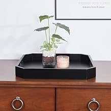 Convenience Concepts Palm Beach Geometric Serving Tray 16.75"- Modern Living Room Decorative Wood Platter with Handles for Ottoman, Coffee Table, Kitchen Counter, or Bathroom Organization, Black