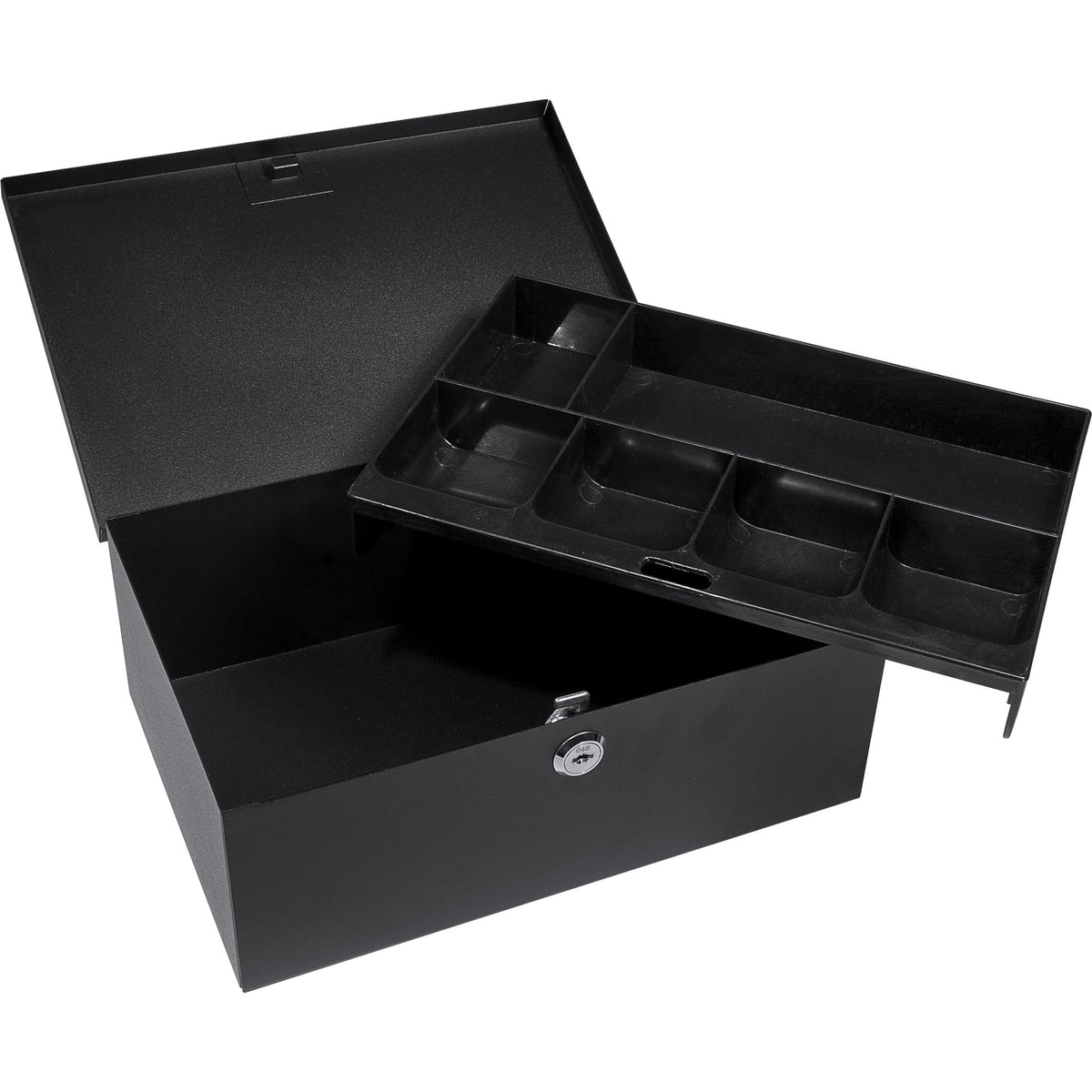 12-Inch Cash Box and 6 Compartment Tray with Key Lock by Barska – 12 Inch, 121.125 cubic_inches, Alloy Steel, Black, Model CB11792