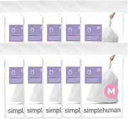 simplehuman Code M 200 Count Custom Fit Liners, Drawstring Kitchen Trash Bags, One-by-One Mess-Free Dispense, Extra Thick & Double Seamed, 50% PCR Plastic, 40-45 Liter / 11-12 Gallon, White