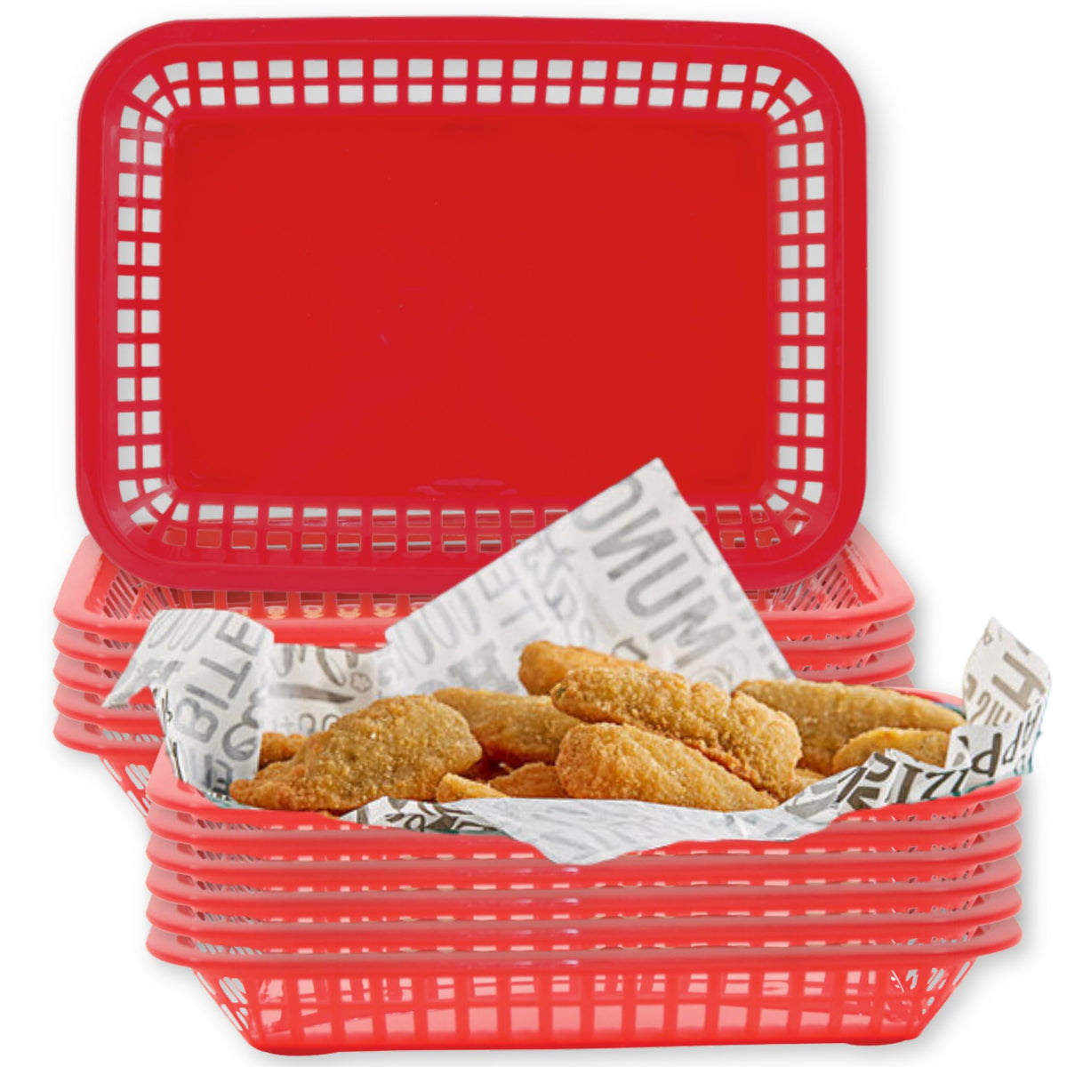 Cash and Carry Grande Basket, Red, Platter Food Basket, Durable Design, Ideal for Serving and Display, Versatile Use, Pack of 12, Vibrant Red Color by Tablecraft – Model C1077R