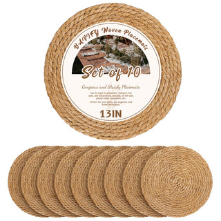 Bavify Round Woven Placemats, 13 Inch Diameter, Set of 10, Natural
