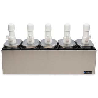Stainless Steel Condiment Pump Service Center with 5 Wells Black Jars by San Jamar – Stainless Steel, Stainless, Model P9715