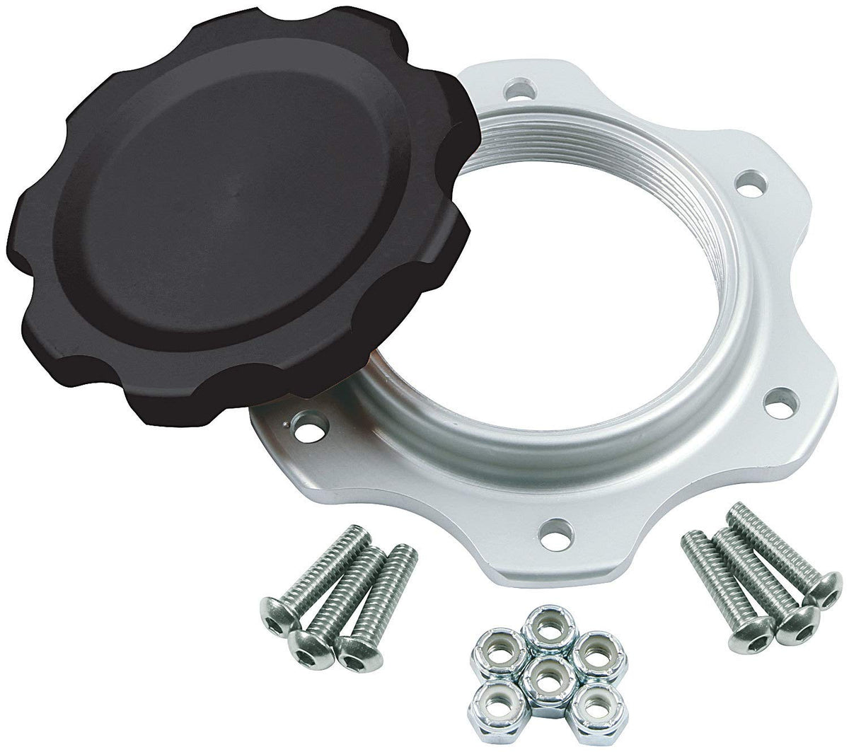 Fuel Cell Cap and Bung JAZ 6-Bolt Black by Allstar Performance – Aluminum, Black, Model ALL40137