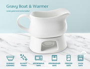 KooK Ceramic Gravy Boat and Saucer, 17 oz, White