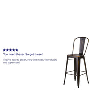 Commercial 30 in Metal Indoor/Outdoor Barstool by Flash Furniture – Set of 4, Metal, Distressed Copper, Pack of 4, Model 4-ET-3534-30-COP-GG