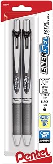 Pentel EnerGel RTX Retractable Liquid Gel Pen, (0.3mm) Needle Tip, Extra Fine Line, Black Ink, 2 Pack