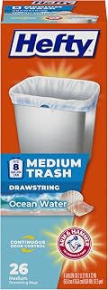Hefty 8 Gallon Medium Trash Bags, White, Ocean Water Scent, 26ct