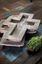 KALALOU Whitewashed Wooden Cross Tray, Set of 2