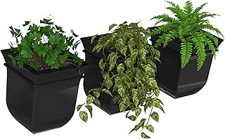 Mayne Valencia 8in Self-Watering Square Wall Mount Planter, Black, 3-Pack | Self-watering, Fade resistant, Wall-mounted or tabletop, Built-in overflow, Removable liner, 2-year warranty