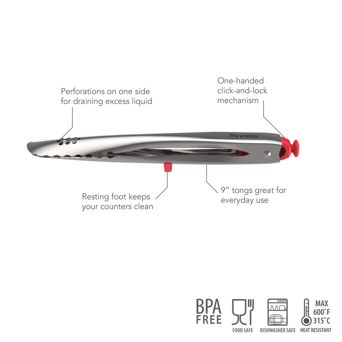 Kitchen 9" Cooking Tongs by Tovolo – 9" (Pack of 2), Stainless Steel, Candy Apple, Model 81-27916