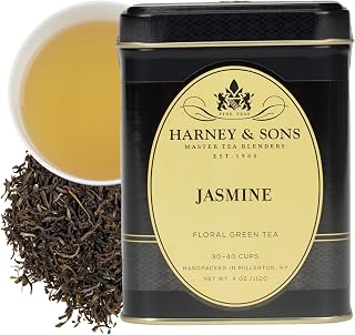 Harney & Sons Jasmine Pouchong Loose Leaf Tea Tin, 4 oz | Pouchong tea scented with jasmine flowers. Contains caffeine.