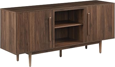 Crosley Furniture Liam Mid-Century TV Stand for 65" TVs, Entertainment Center Storage Shelves and Cabinets, Walnut