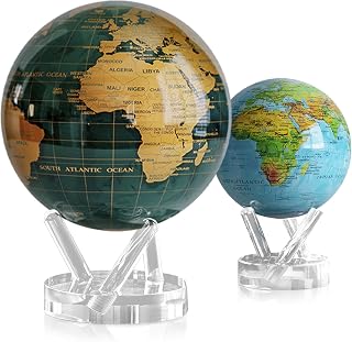 MOVA Green and Gold + Blue Relief Map Globe Bundle – 8.5" & 4.5" Solar-Powered Rotating Globes | Classic Meets Contemporary | Unique Gift for Decor or Education