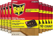 Raid Double Control Large Roach Baits for Indoor Roach Control Child Resistant Bait Stations 8 Count (Pack of 10)