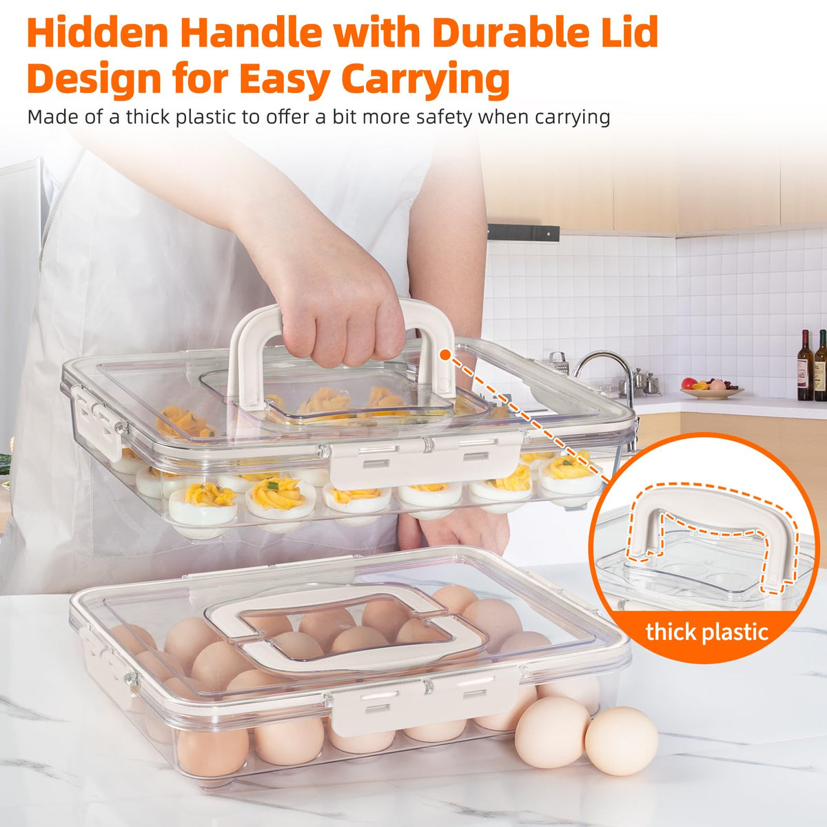 MesRosa Deviled Egg Carrier with Lid, 24 Egg Capacity, 2 Pack White