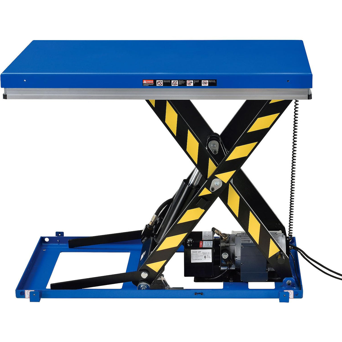 Power Scissor Lift Table with Hand & Foot Control by Global Industrial – Steel, Blue, Model 987549