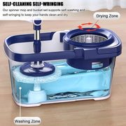 This Spin Mop Bucket with Wringer Set for Home - Mop Bucket System for Floor Cleaning - Detachable Splash Guard Spin Basket - Extendable Telescopic Handle - Extra 5PC Mop Heads by