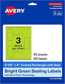 Avery Printable Sealing Labels, 5-1/8" x 4", Bright Green, Sure Feed Technology, Print-to-The-Edge Capability, Laser/Inkjet Printer Compatible, 120 Total