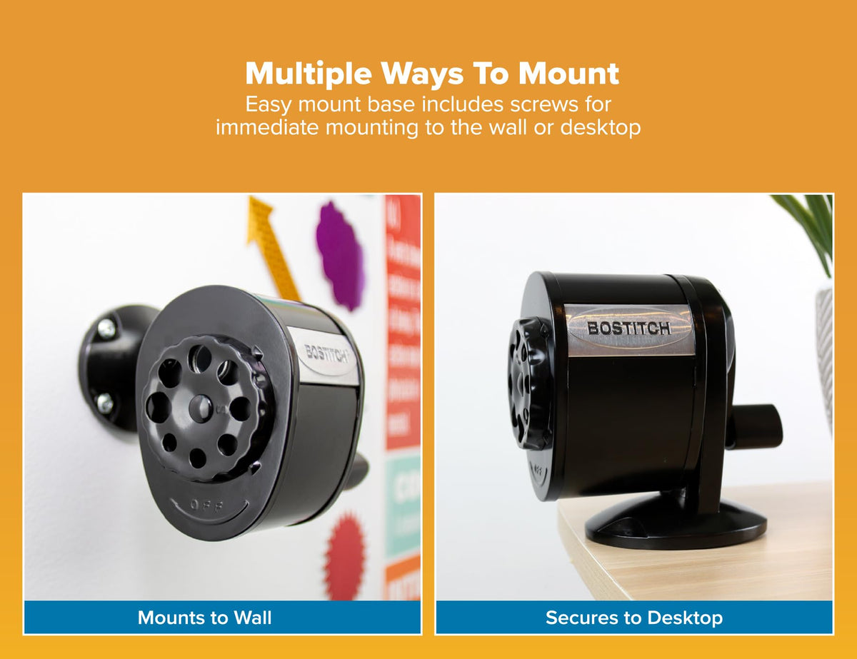 Bostitch 2.68"D x 5.5"W x 4.33"H / Black / Wall Mount Sharpener Pencil Sharpeners
