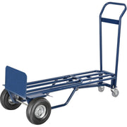 Steel 3-in-1 Convertible Hand Truck with Pneumatic Wheels by Global Industrial – 13"L x 51"W x 21"H, Alloy Steel, Blue, Model 983130
