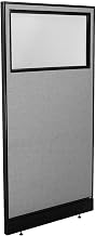 Global Industrial 36-1/4"W x 76" H Office Partition Panel with Partial Window & Pass-Thru Cable, Gray