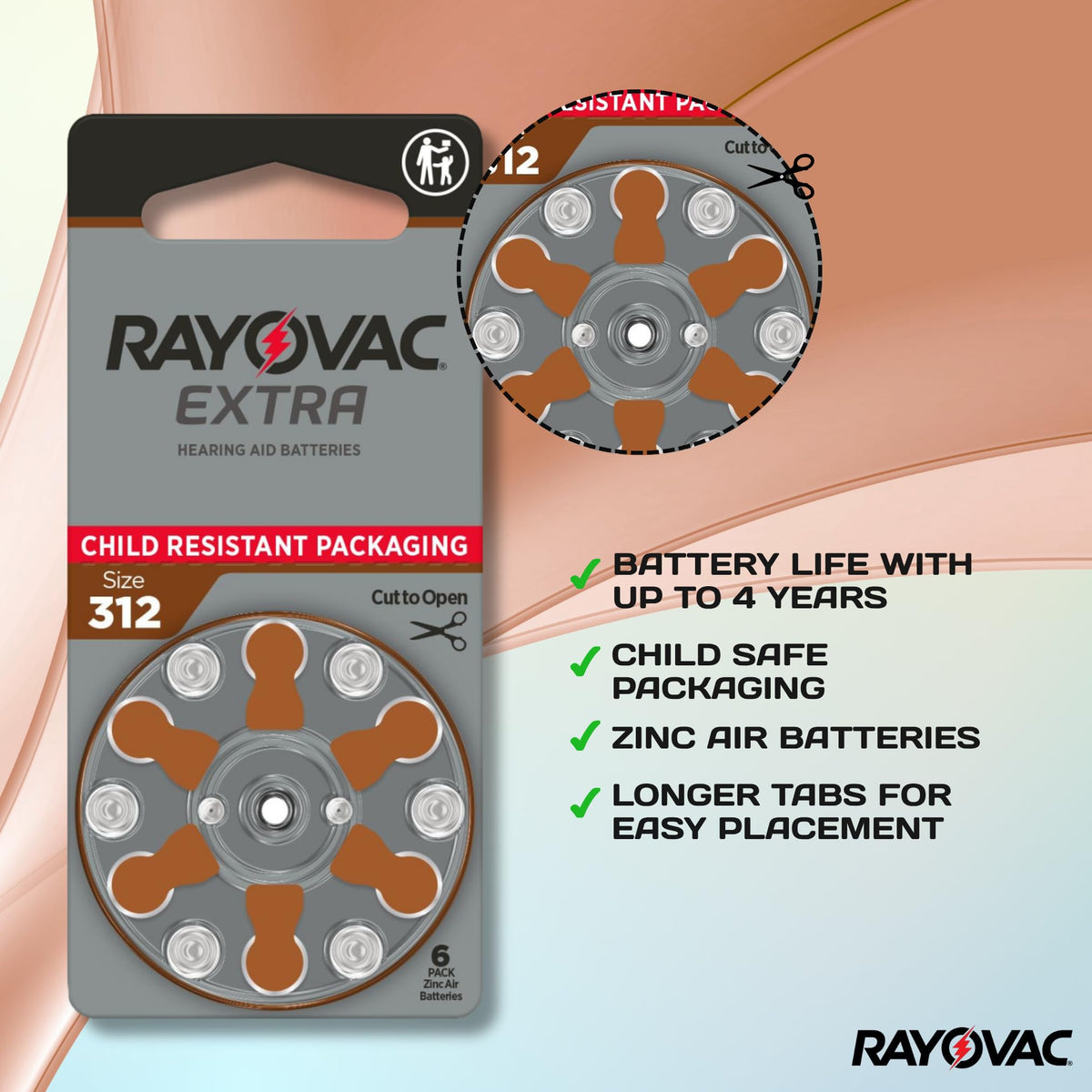 Hearing Aid Battery by Rayovac – 60 Count (Pack of 1), Iron, Brown Tab, Pack of 60, Model 312 / PR41