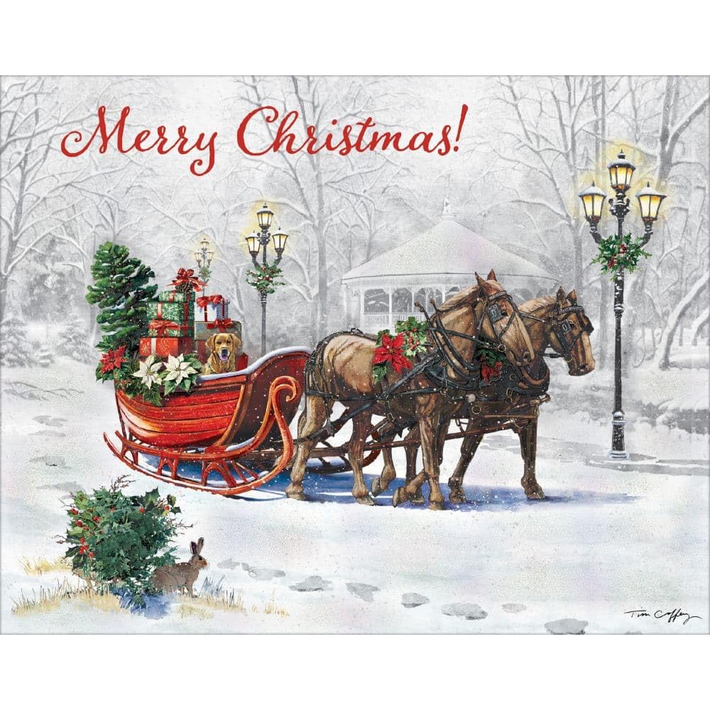 Sleigh Bells Ring Boxed Christmas Cards by Tim Coffey by Lang – 6.875" x 5.375", Paper, Multi Color, Pack of 18, Model 1004917