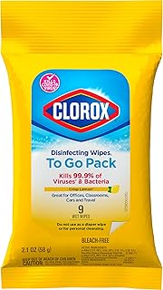 Clorox Disinfecting Wipes On The Go Travel Wipes, Crisp Lemon, 9 Count (Package May Vary)
