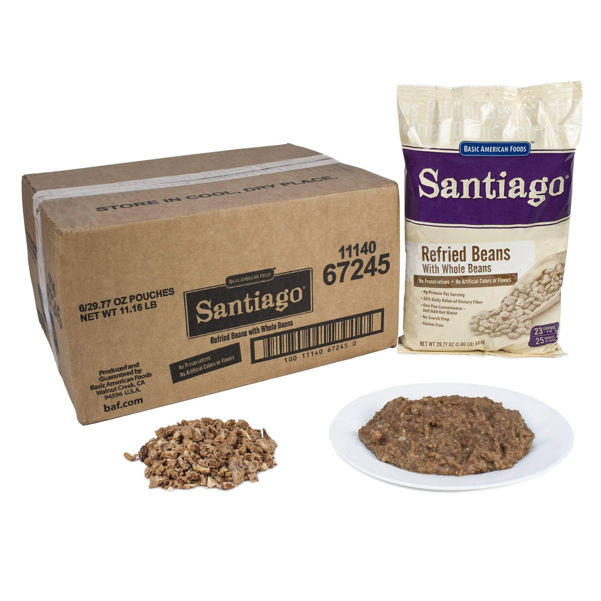 Santiago Refried Pinto Beans by Basic American Foods – 26.67 cm x 17.526 cm x 34.29 cm, Pack of 6, Model 67245
