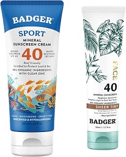 Badger SPF 40 Sport Mineral Sunscreen + SPF 40 Tinted Face Sunscreen