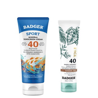 SPF 40 Sport Mineral Sunscreen + SPF 40 Tinted Face Sunscreen by Badger – Pack of 2