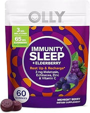 OLLY Immunity Sleep Gummy, Immune and Sleep Support, 3mg Melatonin, Echinacea, Zinc, Vitamin C, Chewable Supplement, Midnight Berry - 60 Count