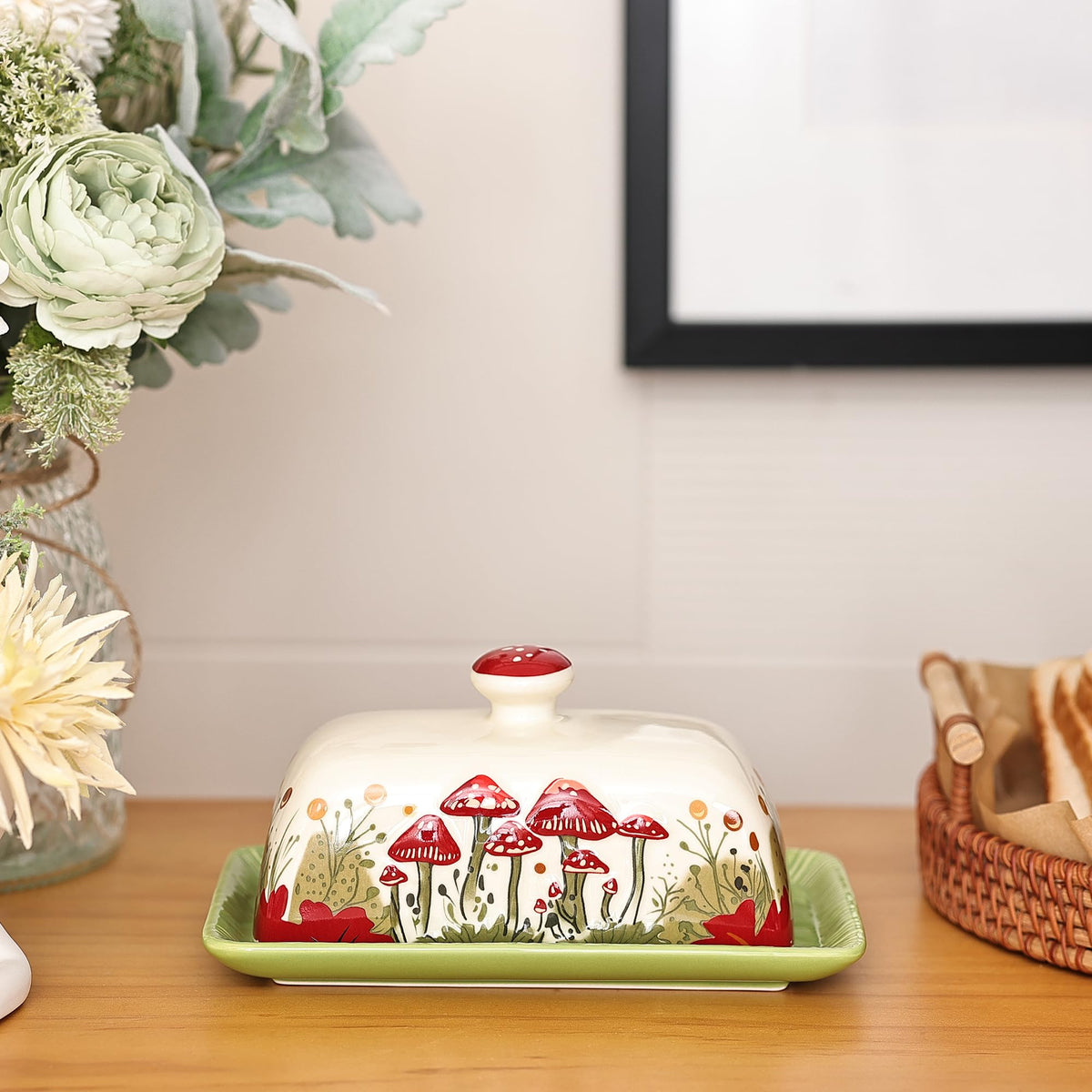 Fungi Fun Mushroom Butter Keeper, Ceramic, White