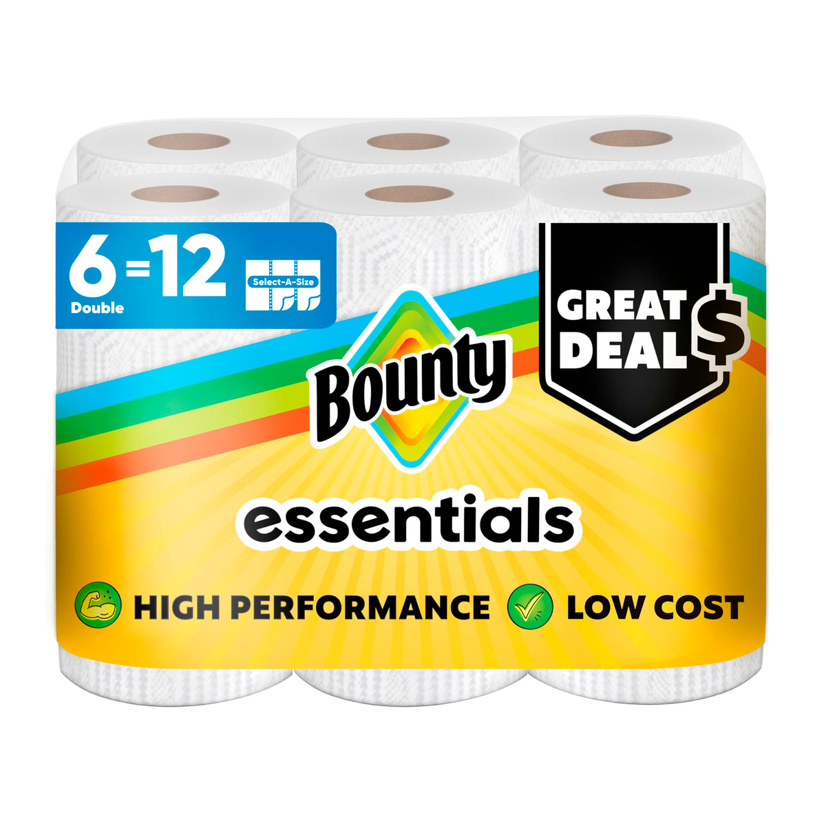 Essentials Select-A-Size Paper Towels by Bounty – 6 Rolls (108 Sheets), Paper, White, Model 30772110959