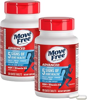 Move Free Advanced Glucosamine Chondroitin MSM + Vitamin D3 Joint Support Supplement, Supports Mobility, Comfort, Strength, Flexibility & Bone + Immune Health, 120 Tablets/40 Servings (2 Pack)