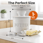 Priority Chef Ceramic Butter Crock with Lid and Knife, Regular Size, White