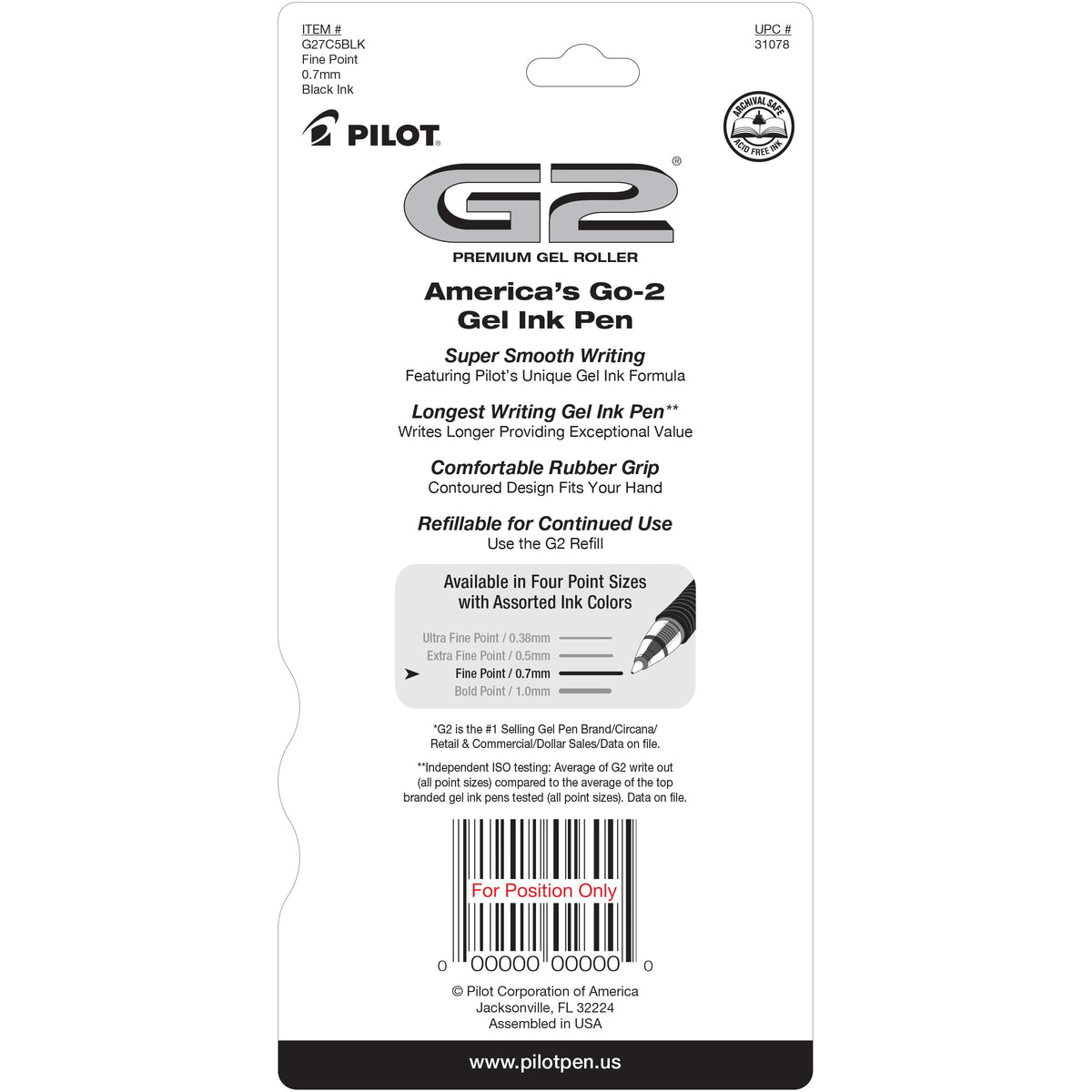 G2 Premium Gel Pens by PILOT – 5 Count (Pack of 1), Plastic, Black, Model 31078