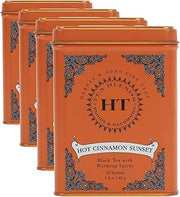 Harney & Sons Black Tea, 20 Sachets, Pack of 4 | Hot Cinnamon Sunset | Caffeinated | Orange and Cloves | Tin Packaging