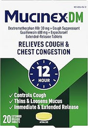Mucinex DM 12Hr Chest Congestion & Cough Medicine for Adults, 20 Tablets