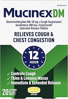 Mucinex DM 12Hr Chest Congestion & Cough Medicine for Adults, 20 Tablets