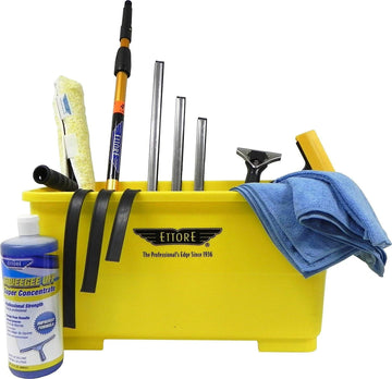 Professional Window Cleaning Kit with 4' Extension Pole by Ettore – 18 inches, Stainless Steel,Rubber, Yellow, Model 43237-2