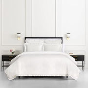 Cotton Ruffle King Comforter Set, Cotton Linen-Like Reversible Cover, All Season 3 Piece Bedding Set, Machine Washable, White and Glacier Gray
