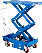 Global Industrial Battery Powered Mobile Double Scissor Lift Table, Blue