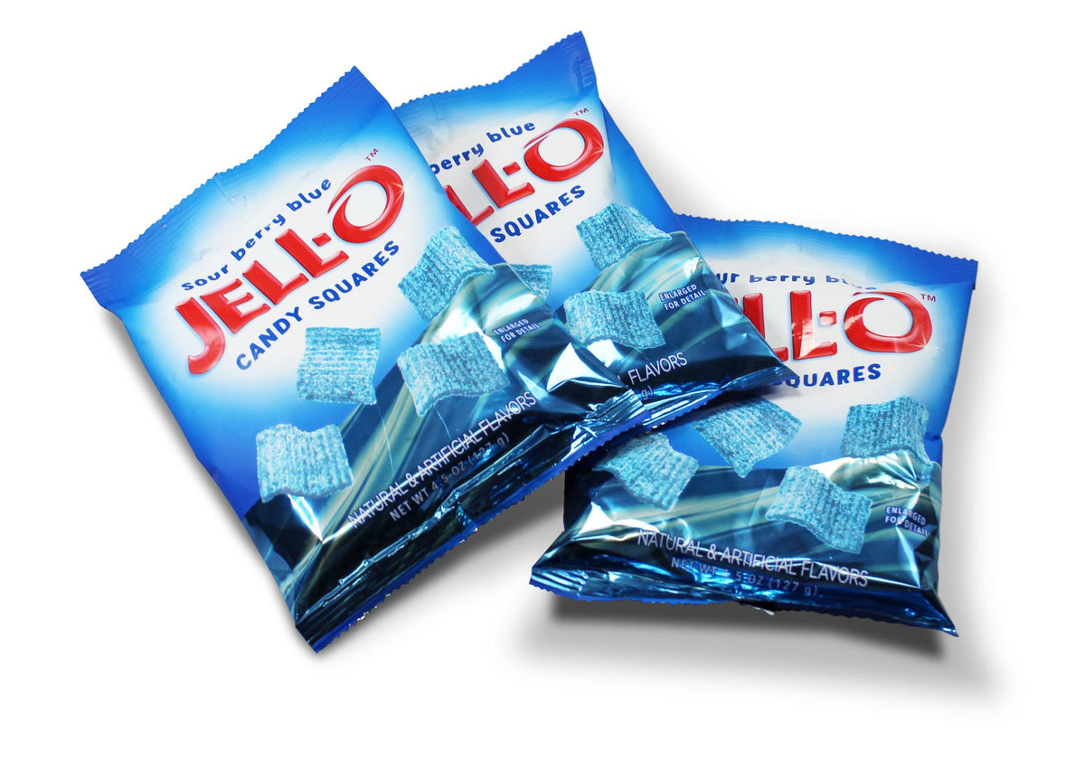 JELL-O™ Sour Candy Squares | Sour Berry Blue | Chewy Sweet and Sour Candy | Sharing Size by Morris National Inc – 4.5 Ounce (Pack of 12), Blue, Pack of 12