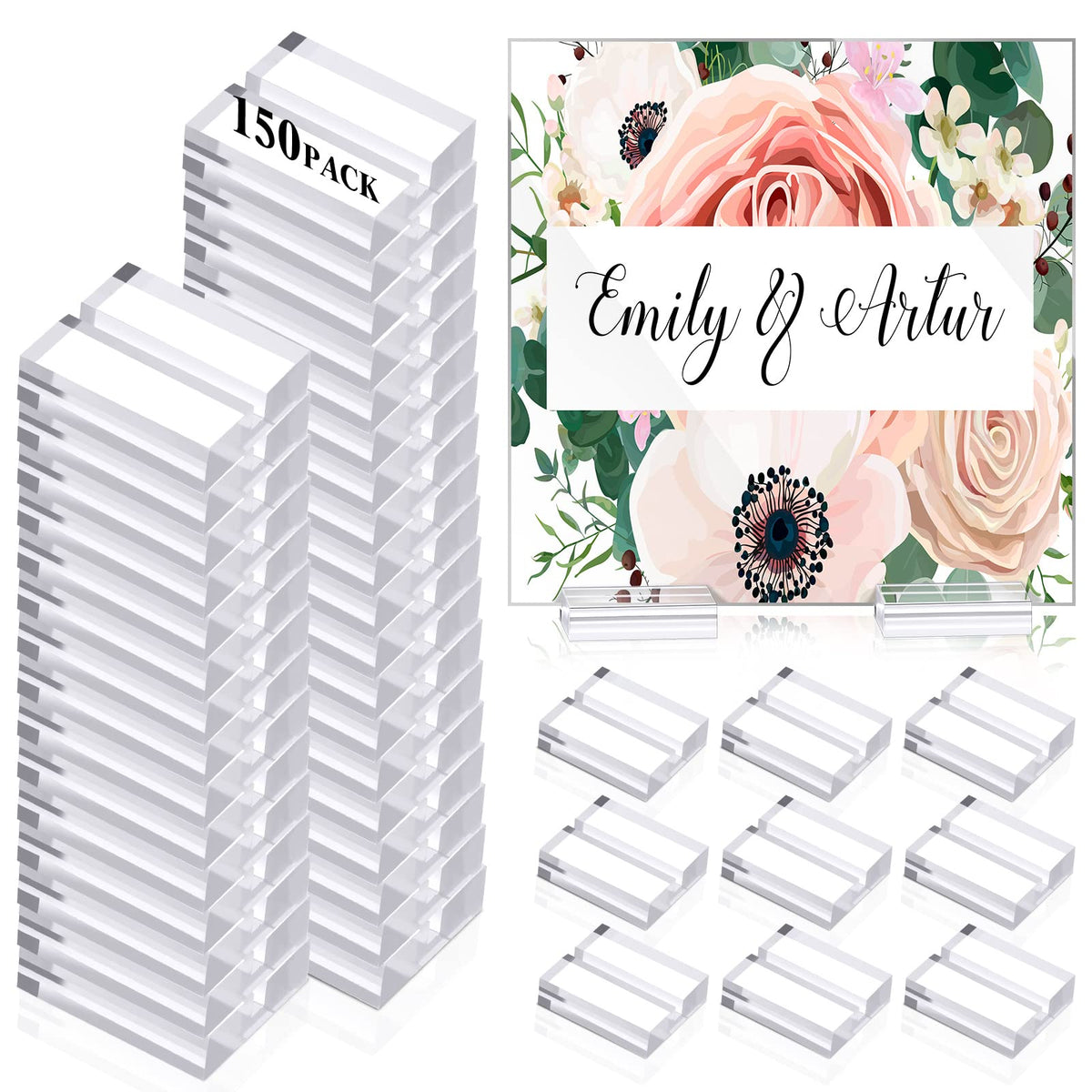 Roowest Acrylic Place Card Holder, 1.2 Inch, Clear, 150 Pack